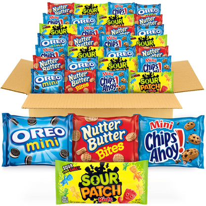 OREO Mini Cookies, CHIPS AHOY! Mini Cookies, SOUR PATCH KIDS Candy & Nutter Butter Bites & Candy Variety Pack, 32 Snack Packs