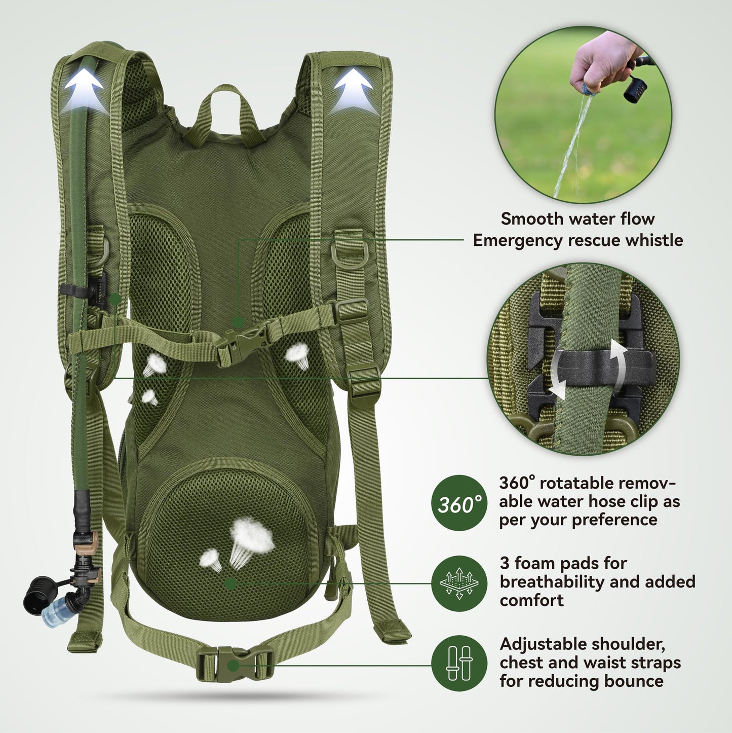 MARCHWAY Tactical Molle Hydration Pack Backpack with 3L TPU Water Bladder, Military Daypack for Cycling, Hiking, Running, Climbing, Hunting, Biking (Green)