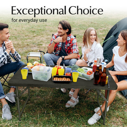 4 Feet Foldable Table Adjustable Height with Built in Handle, Steel Legs | Heavy Duty Portable | Perfect for Party, Dining, Wedding, Events, Picnic Indoor, Outdoor, Camping, Utility, Folding