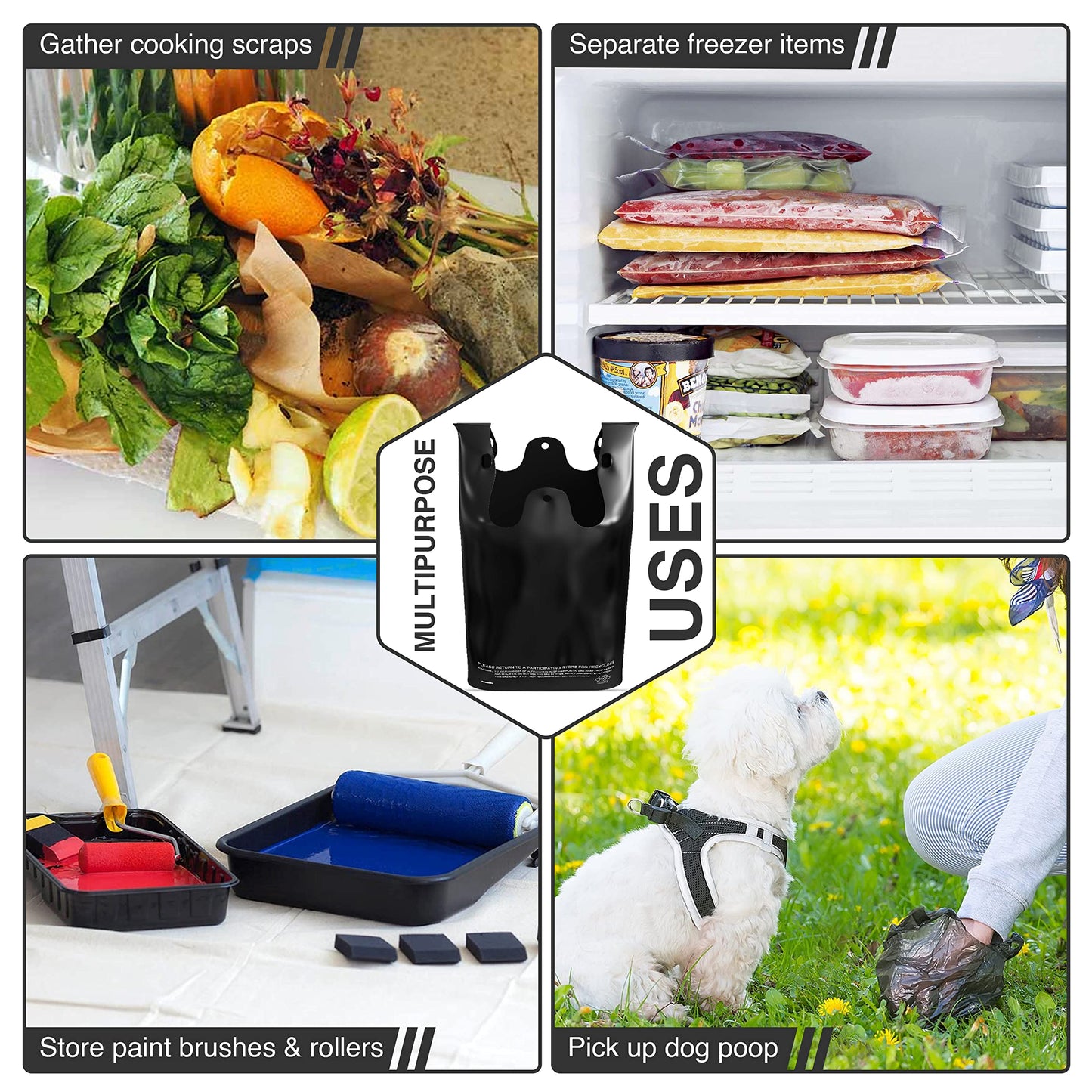 ACYPAPER, Black T-Shirt Bags in Bulk - 1000 Count - (11" x 6" x 21") - Restaurant Carryout Bags