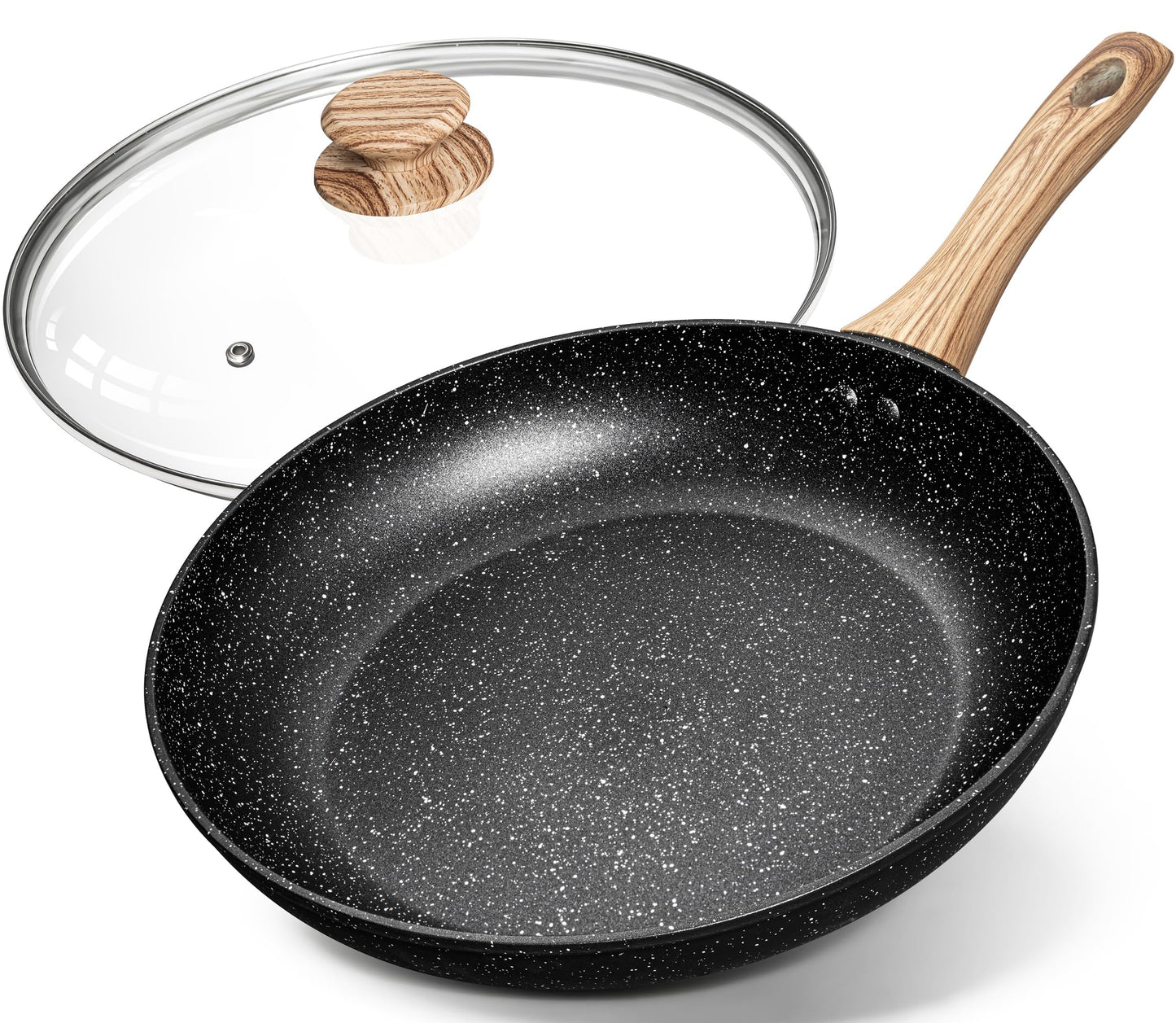 MICHELANGELO Non Stick Frying Pans - 12 Inch Nonstick Frying Pan with Glass Lid, Large Stone Fry Pan with Ergonomic Handle, Induction Compatible, Black