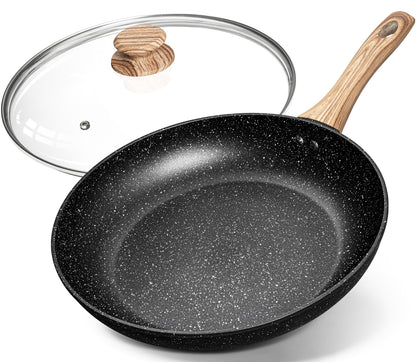 MICHELANGELO Non Stick Frying Pans - 12 Inch Nonstick Frying Pan with Glass Lid, Large Stone Fry Pan with Ergonomic Handle, Induction Compatible, Black