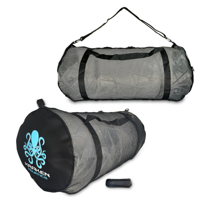 Kraken Aquatics Mesh Duffle Bag with Shoulder Strap | Large Dive Bag for Scuba Diving Gear, Snorkeling, Freediving, Spearfishing, Swimming & Beach | Heavy-Duty Mesh Duffel Bag for Quick Drying | XL