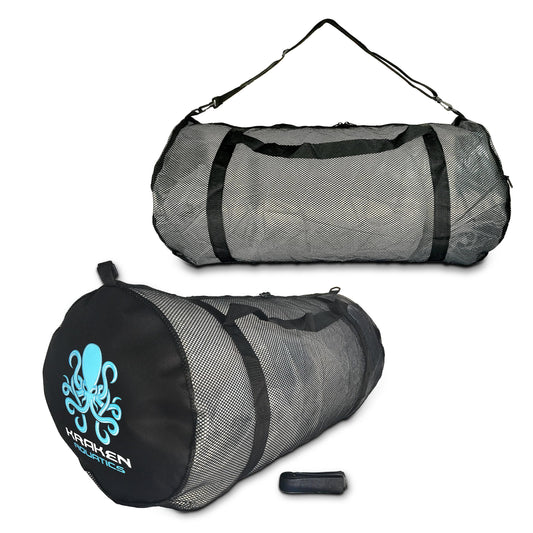 Kraken Aquatics Mesh Duffle Bag with Shoulder Strap | Large Dive Bag for Scuba Diving Gear, Snorkeling, Freediving, Spearfishing, Swimming & Beach | Heavy-Duty Mesh Duffel Bag for Quick Drying | XL