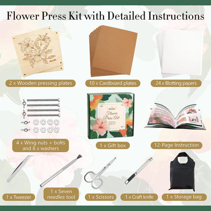 Aboofx Flower Press Kit, Craft Kits 11"x11" 10 Layers Wooden Flower Pressing Kit for Crafts Pressed Flowers and Plant for DIY Art, Preservation for Bookmark Frame Wedding Flower Drying