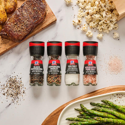 McCormick Salt & Pepper Grinder Variety Pack, Himalayan Pink Salt, Sea Salt, Black Peppercorn, and Peppercorn Medley, 6.47 oz