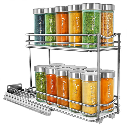 LYNK PROFESSIONAL® Pull Out Spice Rack Organizer for Inside Kitchen Cabinets - 4-1/4 inch Wide - Slide Out Drawer – Chrome Sliding Spice Cabinet Organization Shelf Racks - 2 Tier