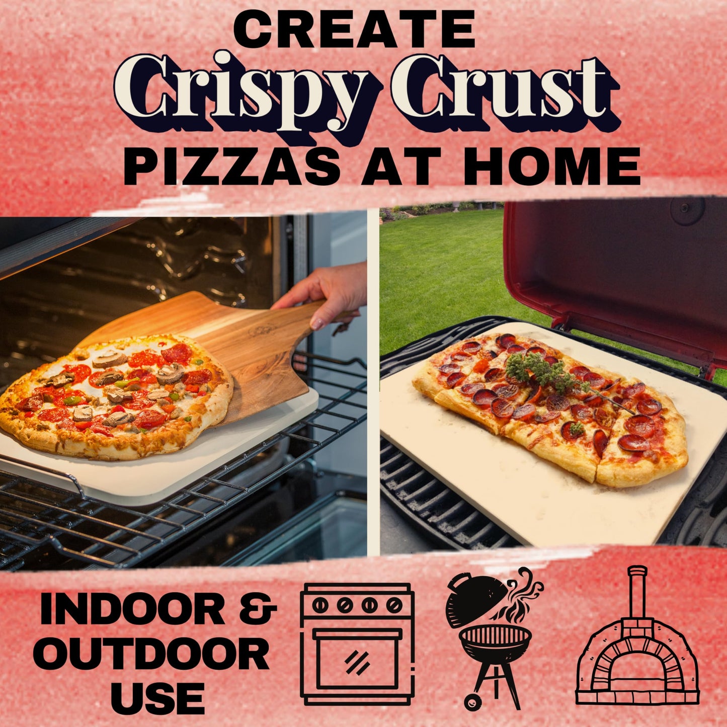 Pizza Stone for Oven and Grill Set - 5PCS Pizza Making Accessories Kit - 15 inch Pizza Stone with Handles, Pizza Peel, Pizza Cutter, Dough Tool - Baking Stone for Bread - Large Rectangular Oven Stones