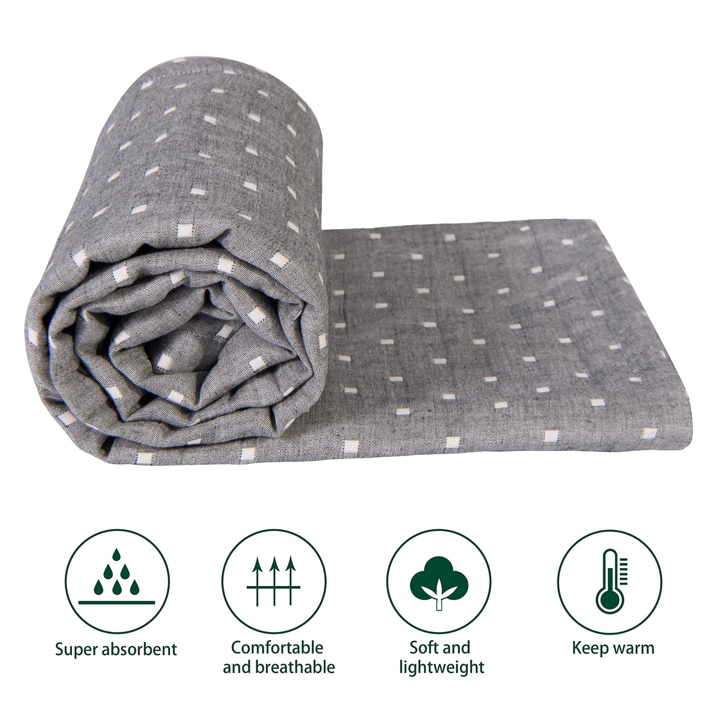 NTBAY 3 Layer Toddler Blanket, Muslin Cotton Jacquard Bed Blankets, Lightweight Thermal Baby Blanket, Super Soft and Warm Crib Blanket for All Seasons, Decoration Gift, 45"x60", Grey Dot