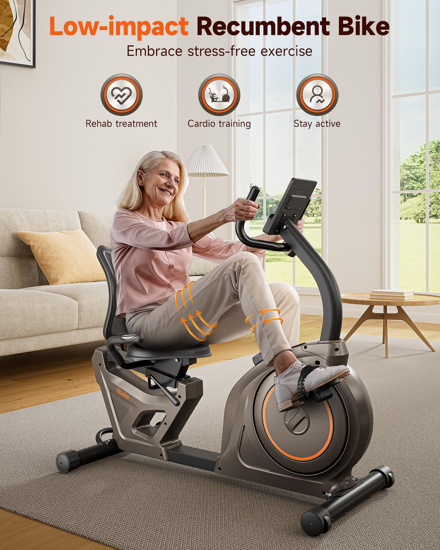 Niceday Recumbent Exercise Bike, Recumbent Bike for Home, Recumbent Stationary Bike 400LBS Weight Capacity, Magnetic Recumbent Bike with Smart APP, LCD Monitor, Heart Rate Handle