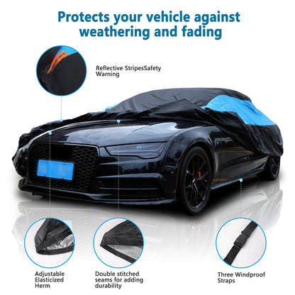MORNYRAY Waterproof Car Cover All Weather Snowproof UV Protection Windproof Outdoor Full car Cover, Universal Fit for Sedan (Blue, A0-Fit Sedan Length(Up to 153 inch)