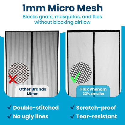 Magnetic Screen Door - Bugs Out, Breeze in - 9min Install Auto-Sealing Heavy Duty Double Stitched Mesh, 52 Magnets, Hands Free Sliding & Patio Door Net, Pet & Kid Friendly, 38 x 82 Inch, Flux Phenom