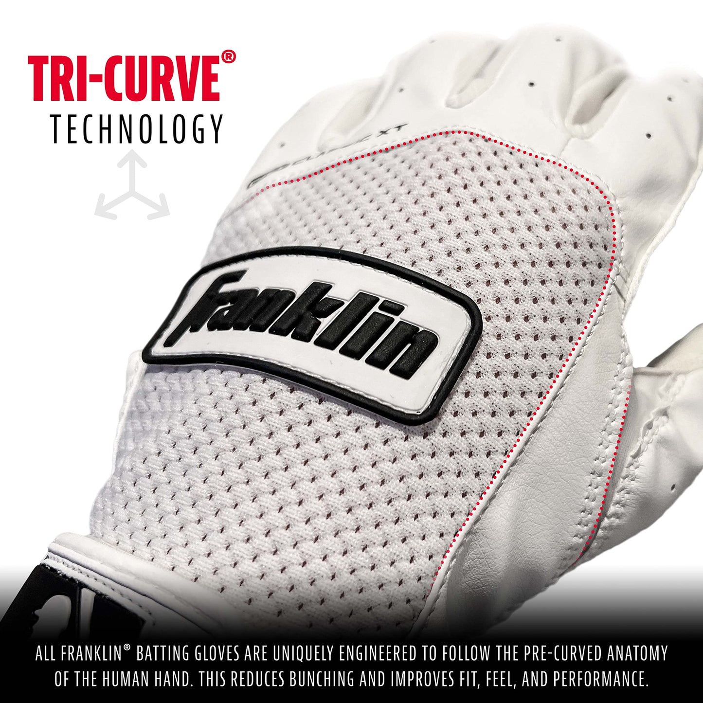 Franklin Sports Classic XT Baseball Batting Gloves Pair - White/White - Youth Large