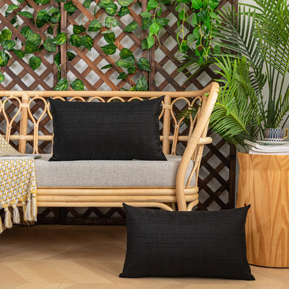 Kevin Textile Pack of 2 Decorative Outdoor Waterproof Throw Pillow Covers Checkered Lumbar Pillowcases Classic Cushion Cases for Patio Couch Bench 12 x 20 Inch Black