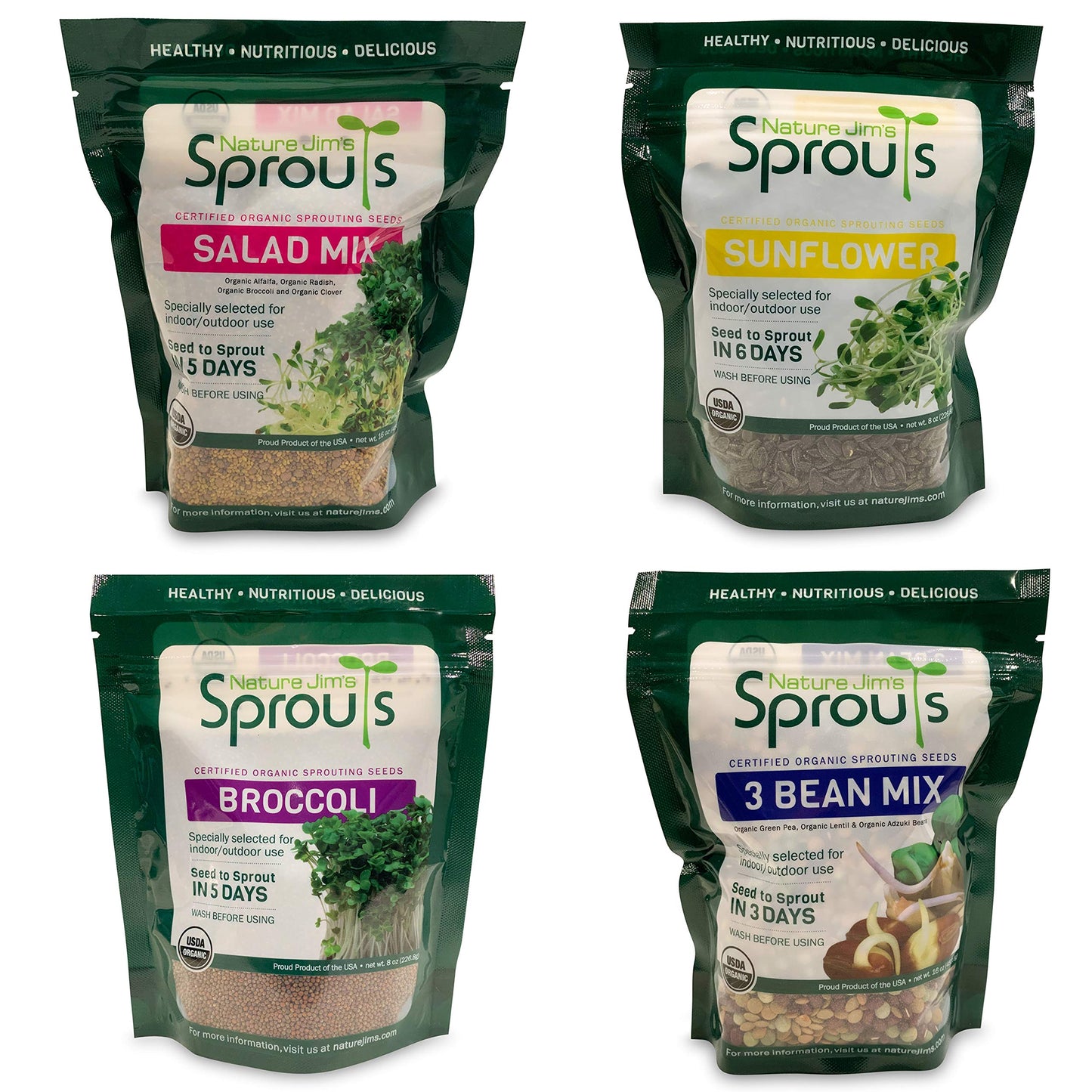 Nature Jims Sprouts Broccoli Sprout Seeds - Certified Organic for Indoor/Outdoor Use - Rich in Sulforaphane Healthy, Nutritious Broccoli Seeds Sprout in 5 Days - 8oz