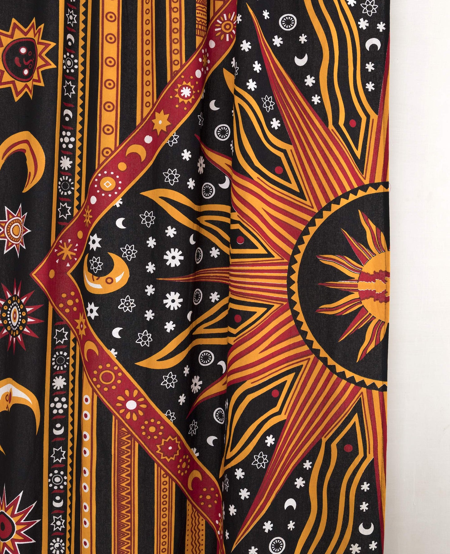 Popular Handicrafts Indian Burning Sun Hippie Mandala Window Curtains - Gypsy Bohemian Sun Moon Beautiful Drapery Bedroom Living Room Balcony Valance Panels Golden