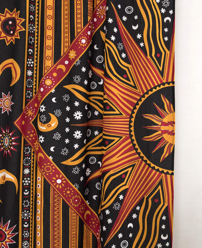 Popular Handicrafts Indian Burning Sun Hippie Mandala Window Curtains - Gypsy Bohemian Sun Moon Beautiful Drapery Bedroom Living Room Balcony Valance Panels Golden