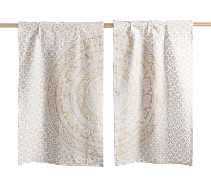 Popular Handicrafts Indian Hippie Mandala Kitchen Window Curtains - Elephant Bohemian Beautiful Drapery Bedroom Living Room Balcony Valance White Gold