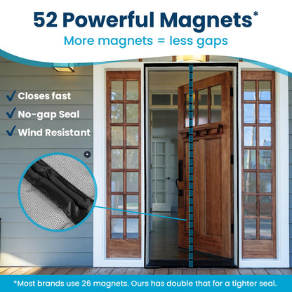 Magnetic Screen Door - Bugs Out, Breeze in - 9min Install Auto-Sealing Heavy Duty Double Stitched Mesh, 52 Magnets, Hands Free Sliding & Patio Door Net, Pet & Kid Friendly, 38 x 82 Inch, Flux Phenom