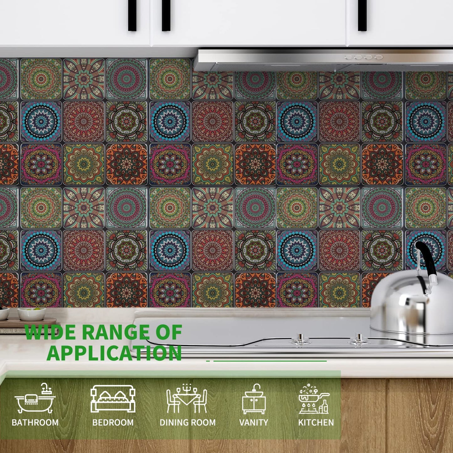 LONGKING Peel and Stick Backsplash Tile Stickers, Colorful Moroccan Tile for Kitchen, Stick on Wall Tiles (10 Sheets)