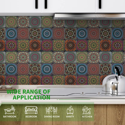 LONGKING Peel and Stick Backsplash Tile Stickers, Colorful Moroccan Tile for Kitchen, Stick on Wall Tiles (10 Sheets)