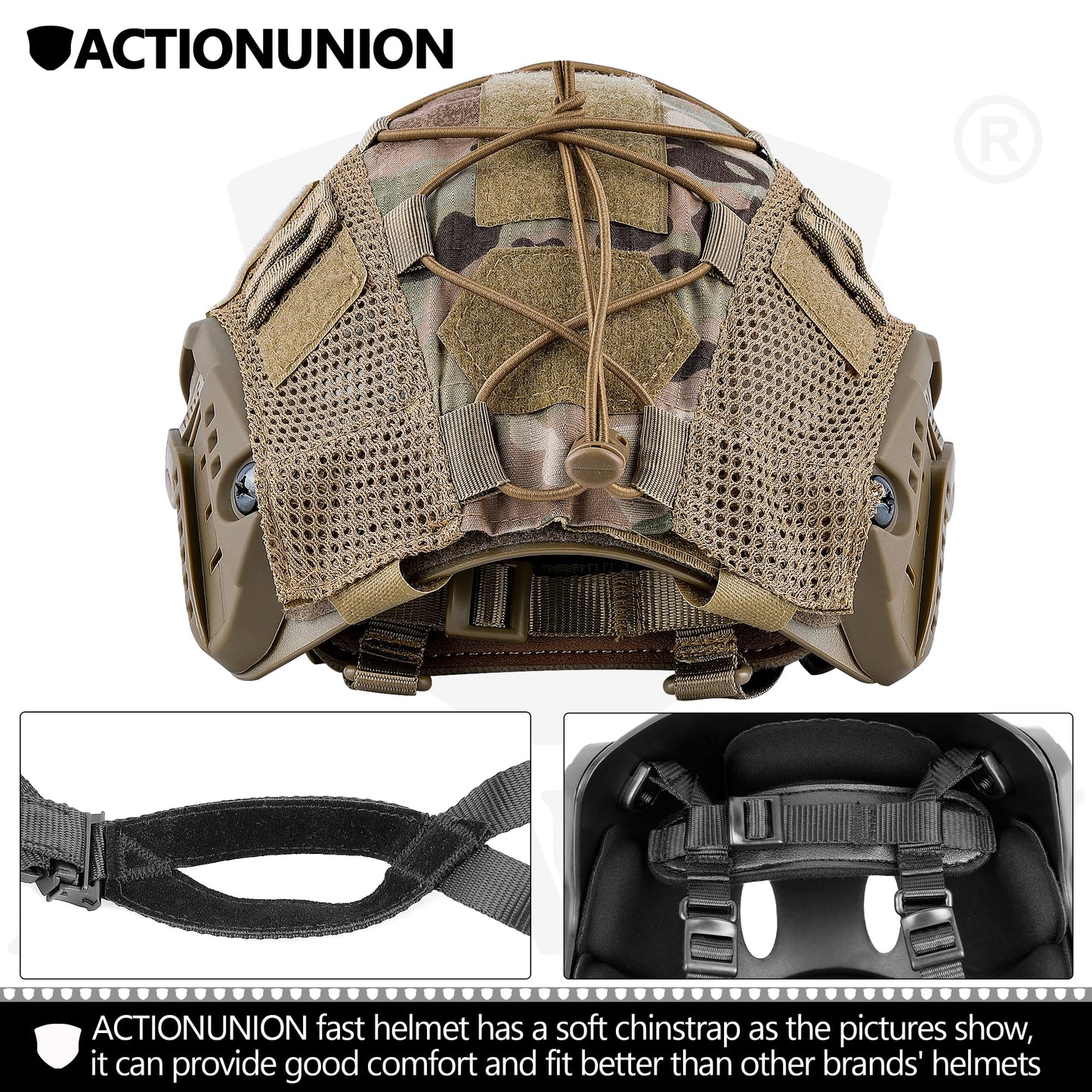 ACTIONUNION Airsoft Helmet Basic Set PJ Type Tactical Paintball Helmet (Medium, Tan)
