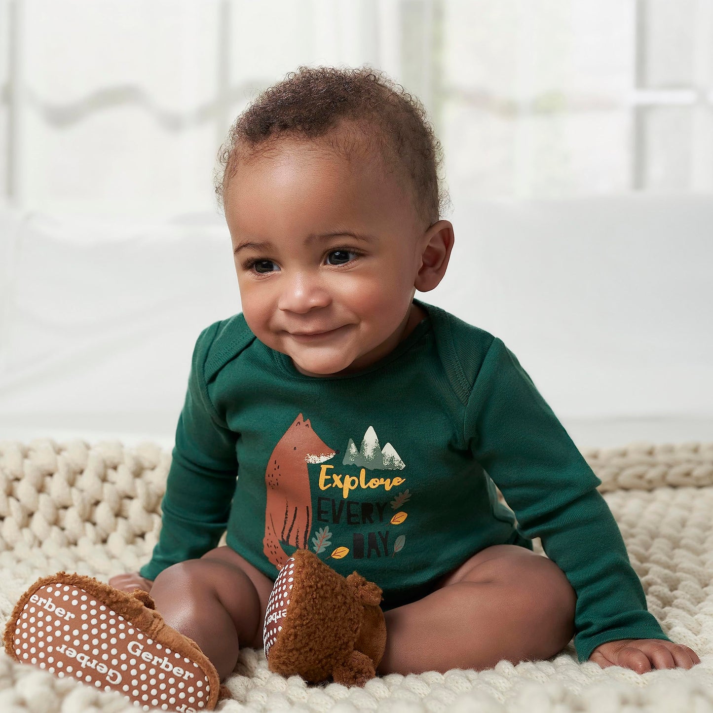 Gerber Baby Boys' 6-Pack Long-Sleeve Onesies Bodysuit, Green Fox