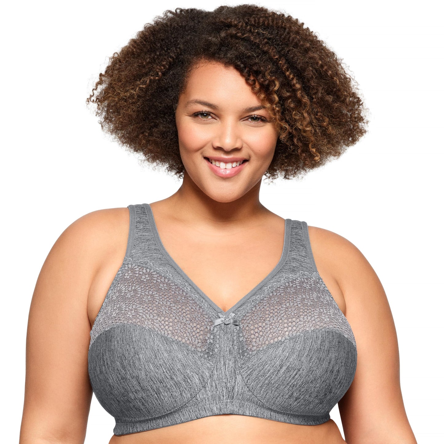 Glamorise Full Figure Plus Size MagicLift Moisture Control Bra Wirefree #1064 Gray Heather