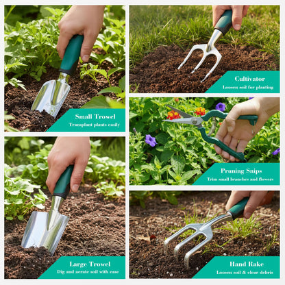 Garden Tool Set, Gardening Gifts for Women, Men, Mom, Dad, 11-Piece Heavy-Duty Aluminum Hand Tools Set with Tote Bag, Ergonomic Handles, Rust-Proof Starter Garden Kits, Gardening Essentials & Supplies