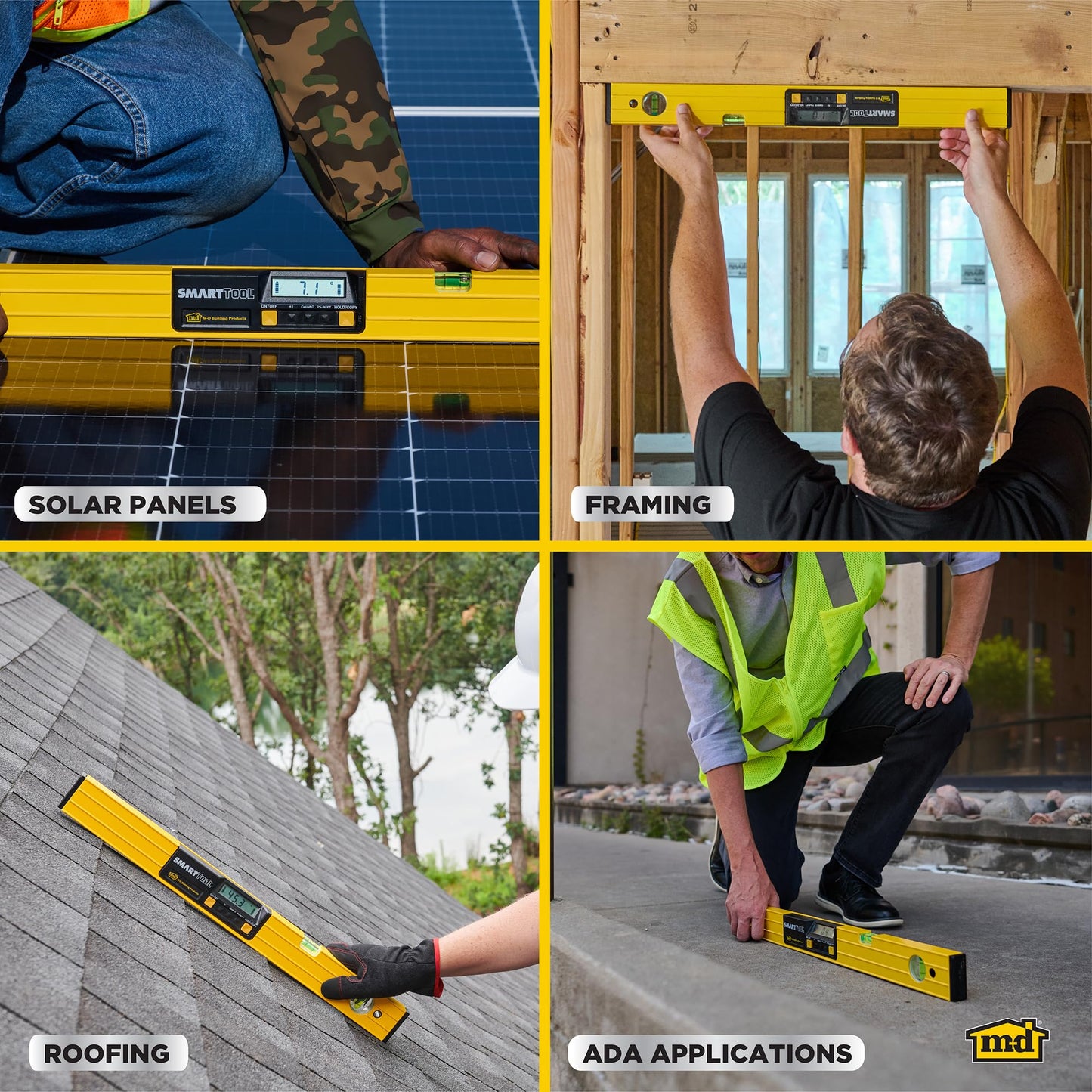 M-D Building Products 92325 SMARTTOOL® 48 Inch Digital Level: Precision Measurement w/LCD Screen, Audible Alerts, Water Resistance, High Visibility, & Heavy-Duty Aluminum Frame - Includes Carry Case