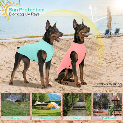 Kickred 2 Pieces Shirts for Dog, Soft and Cool Dog T Shirt Vest Clothes, Breathable Pet Apparel Tank Top, Summer Doggy Sleeveless Sweatshirt for Medium Large Pets - Light Blue+Candy Pink (XL)