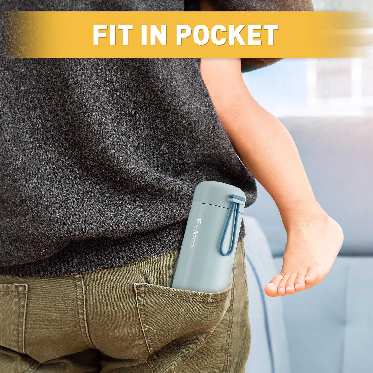 8 oz Water Bottles Made of 304 Stainless Steel, Small Water Bottles Double Wall Vacuum Insulation for Hot&Cold Drinks, Water Bottle Purse with Carry Handle - 100% Leakproof (Grayish Blue)