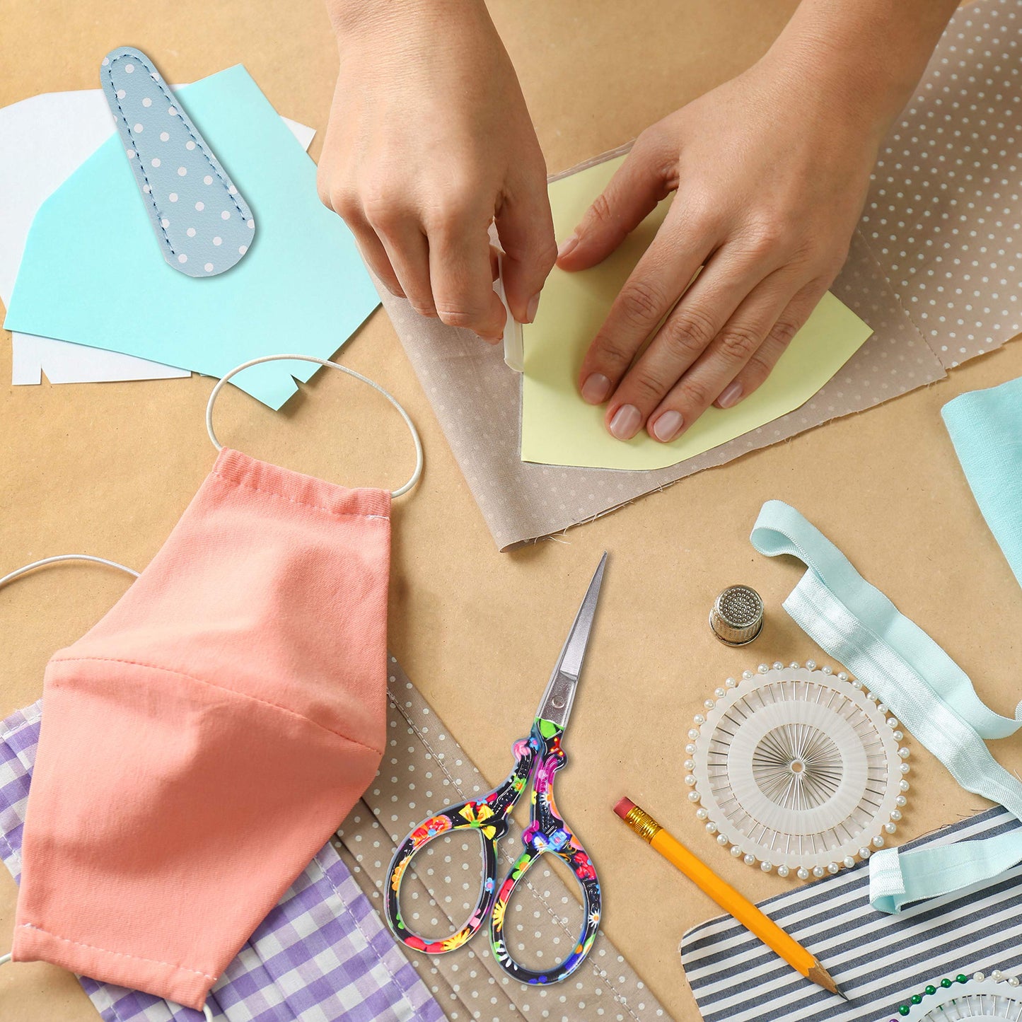 Hisuper Sewing scissors sharp scissors Embroidery Scissors Crafting Threading Scissors with Leather Scissors Cover for Needlework Craft Art Work Manual Sewing Handicraft DIY Tool Black Flower