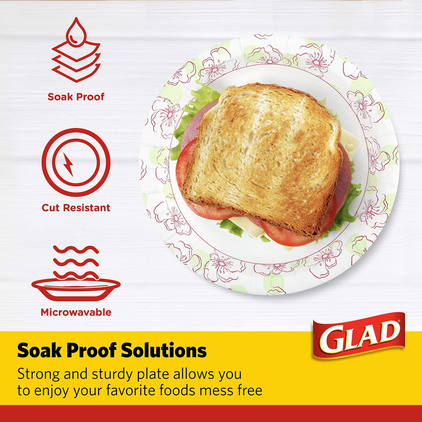 Glad Disposable Paper Plates, 8.5"| Round Soak Proof, Cut Proof, Microwaveable Heavy Duty Disposable Plates |50 Count Bulk Paper Plates, Pink Flower Print| Paper Plate for Parties, Dinner Paper Plates