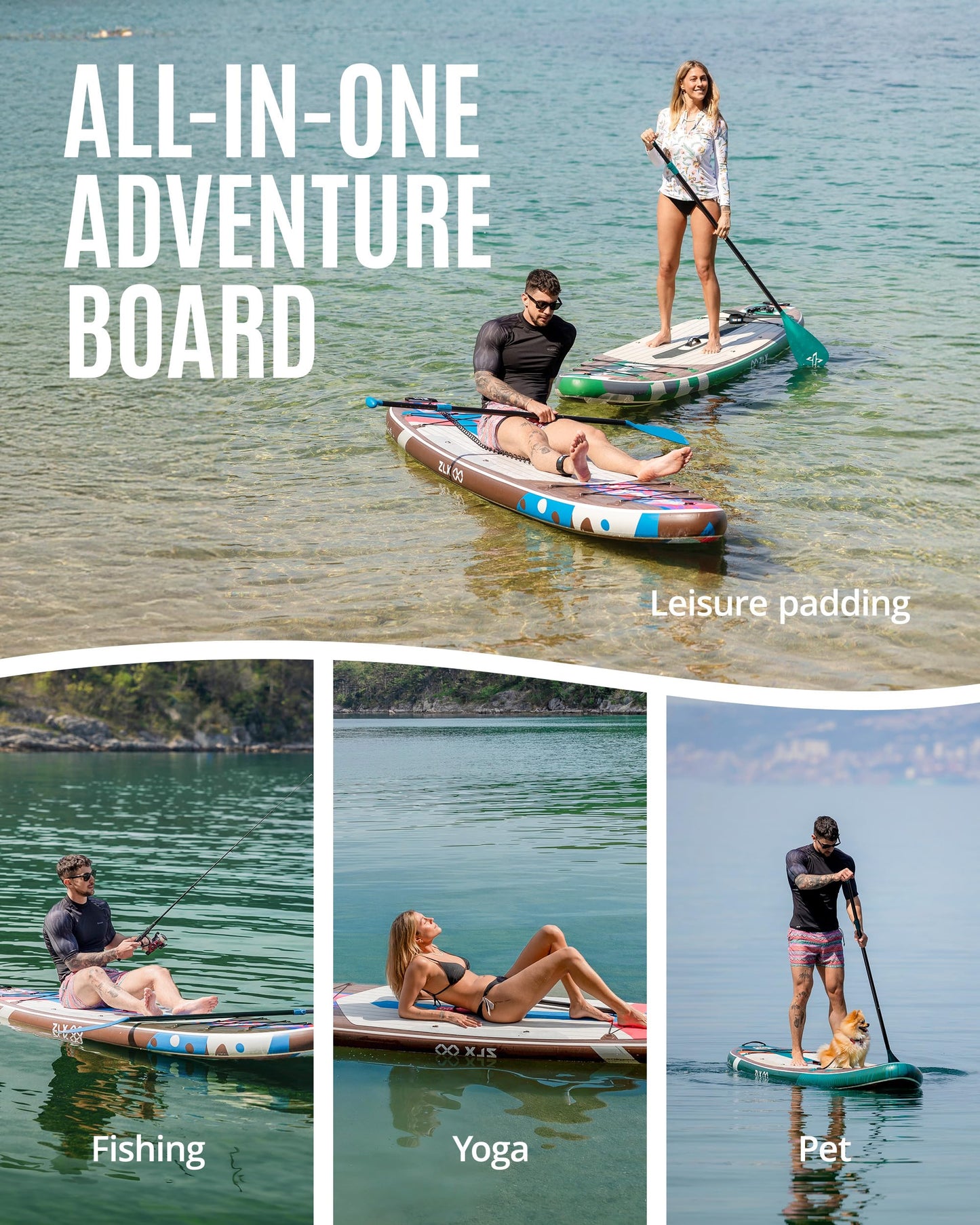 ZLX Inflatable Stand Up Paddle Board, 10'6" SUP Non-Slip Stable Deck Pad, Unique Center Fin, Premium Accessories, Portable Paddleboard for Adults, Beginners, All Skill Levels