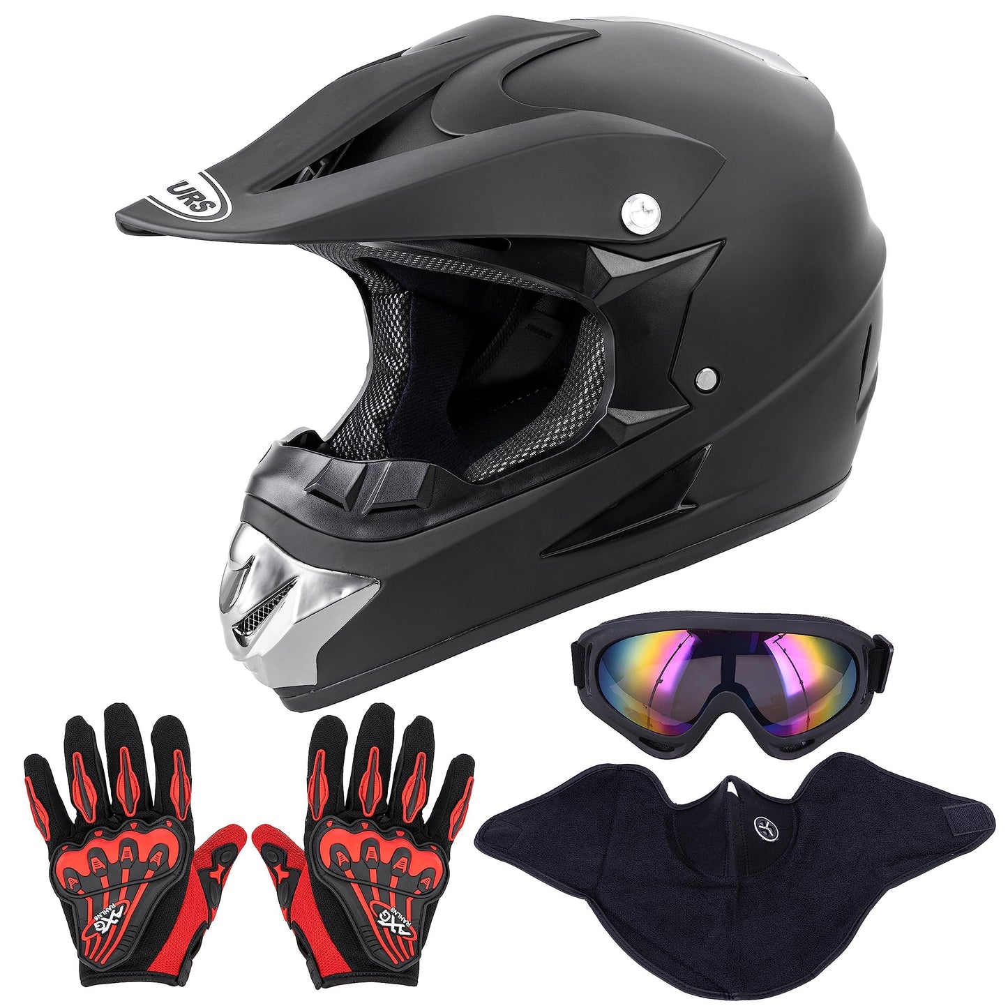 OUMURS Adult Dirt Bike Helmet with Goggles Gloves & Mask Adjustable Sun Visor DOT/FMVSS-218 Motorcycle Adults ATV Helmet Off-Road Motocross Downhill Moped MX BMX for Unisex-Adult-New Black, M
