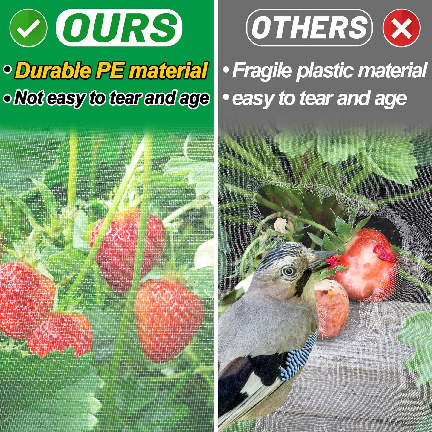 2 Pack 6.5x10ft Garden Netting - Ultra Fine Mesh Plant Covers to Keep Small Animals Pest Out, Bird Barrier Screen for Protecting Vegetables Fruits Flowers Raised Beds (Without Support Pole)