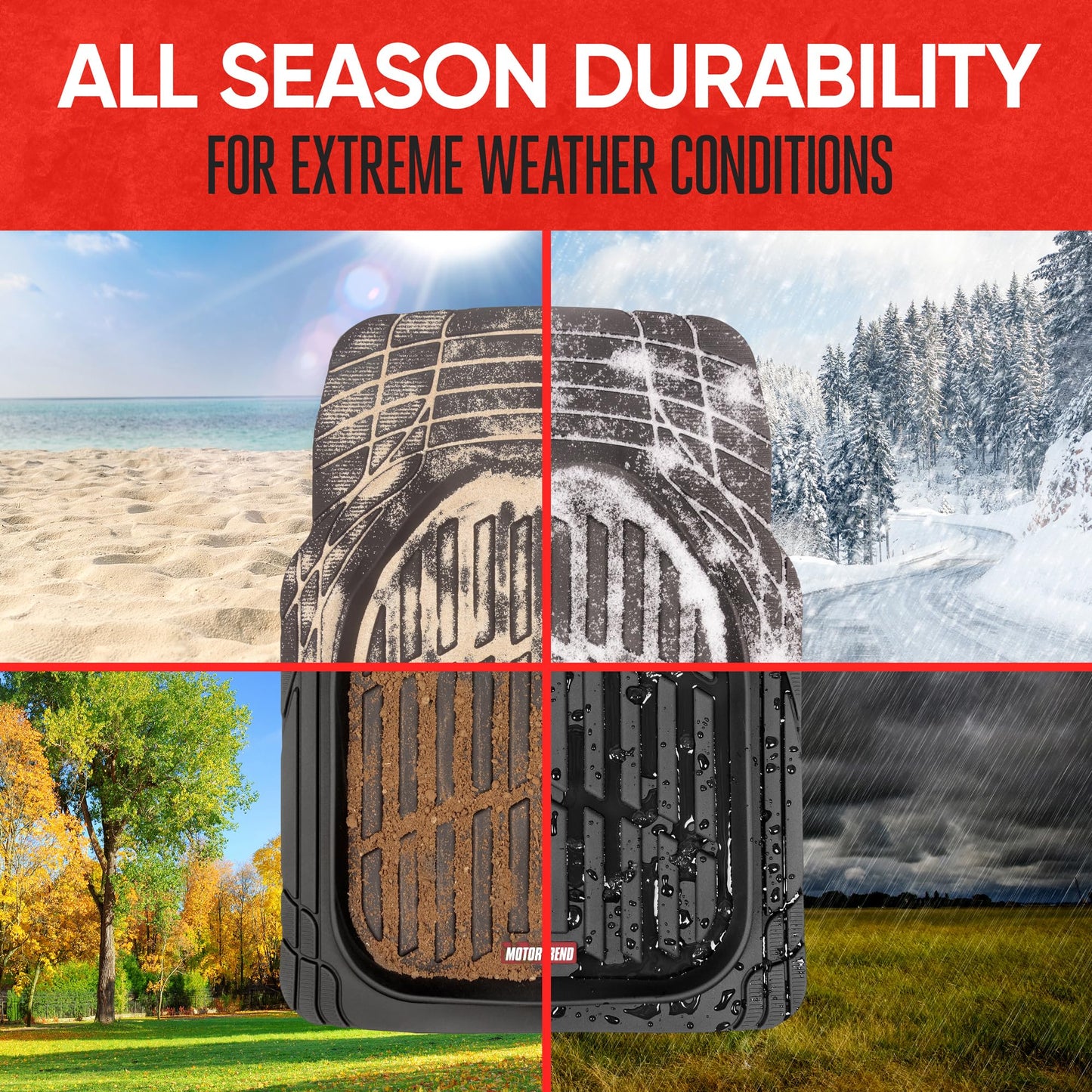 Motor Trend FlexTough Floor Mats for Cars, Black Deep Dish All-Weather Mats, Waterproof Trim-To Fit Automotive Floor Mats for Cars Trucks SUV, Universal Floor Liner Car Accessories