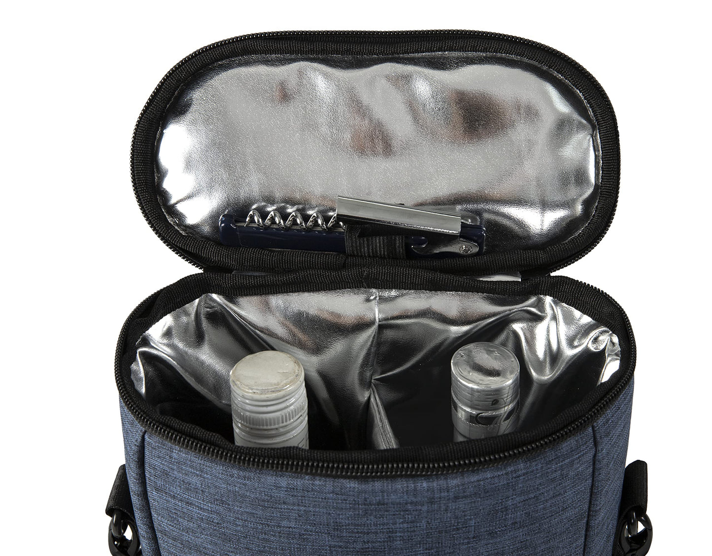 ALLCAMP 2 Bottle Wine Tote Carrier - Insulated Portable Padded Canvas Wine Bag for Travel, BYOB Restaurant, Wine Tasting, Party, Great Christmas Day Gift for Wine Lover，Blue