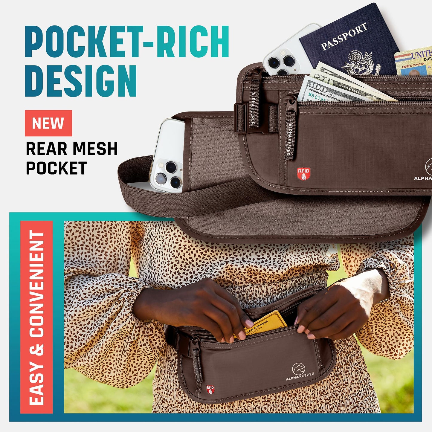 Hidden Money Belt for Travel for Men, Waist Wallet Anti Theft, RFID Passport Holder For Travel Men Or Women, Money Pouch, RFID Passport Holder