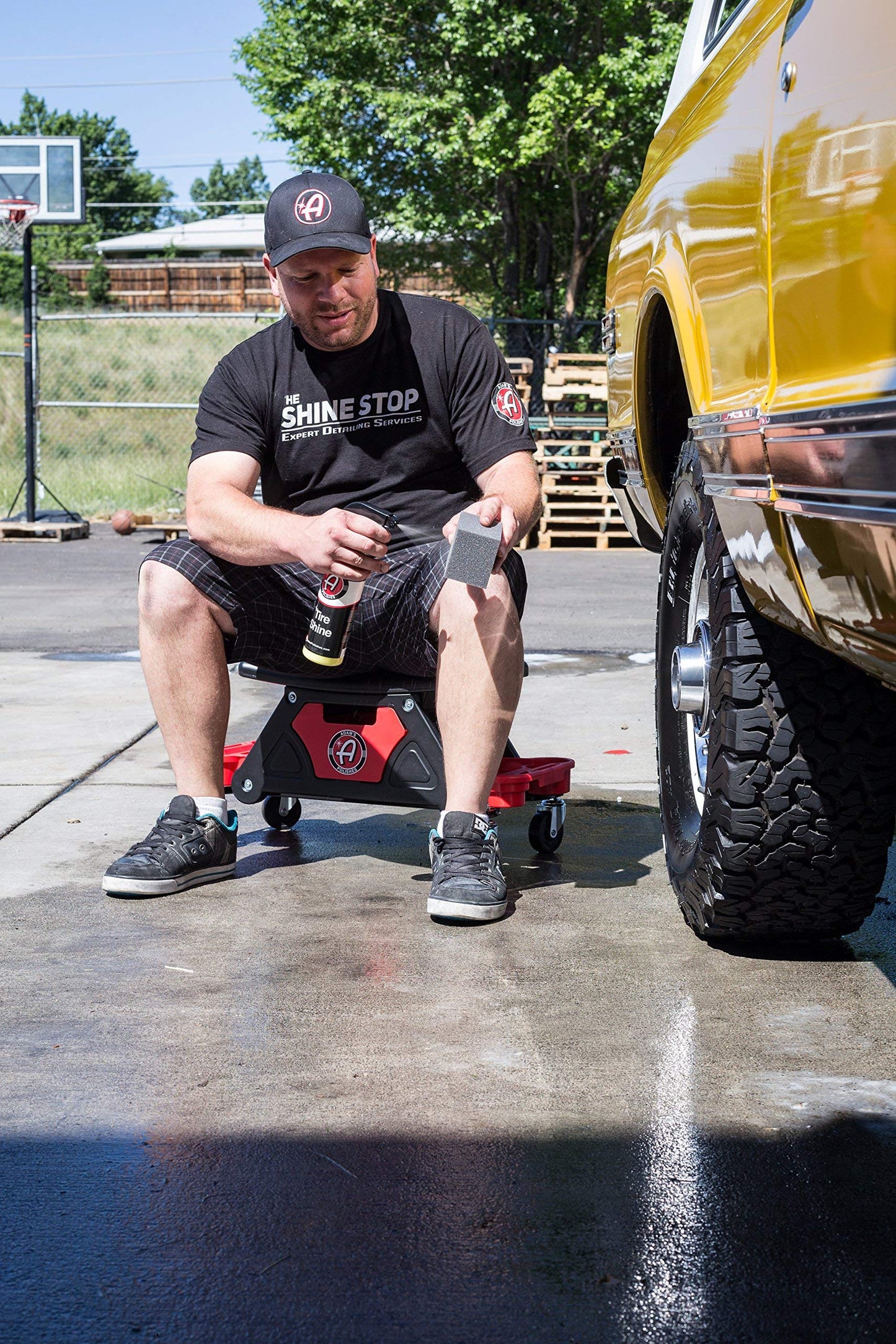 Adam's Polishes Mobile Rolling Utility Creeper Seat for Mechanics & Detailers - With Storage Trays for Tools