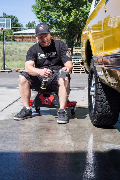 Adam's Polishes Mobile Rolling Utility Creeper Seat for Mechanics & Detailers - With Storage Trays for Tools