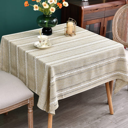 NEWISHER Rustic Farmhouse Embroidered Square Tablecloth Jacquard Striped Table Cloth Linen Washable Dining Table Cover Kitchen Dining Home Decoration Yellow 70x70 inch
