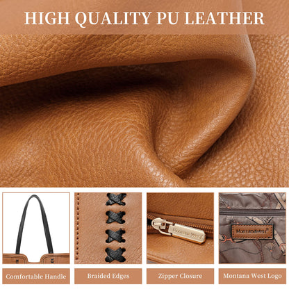 Montana West Tote Bag for Women Top Handle Satchel Purse Oversized Shoulder Handbag Hobo Bags Brown Christmas Gift MWC-118BR