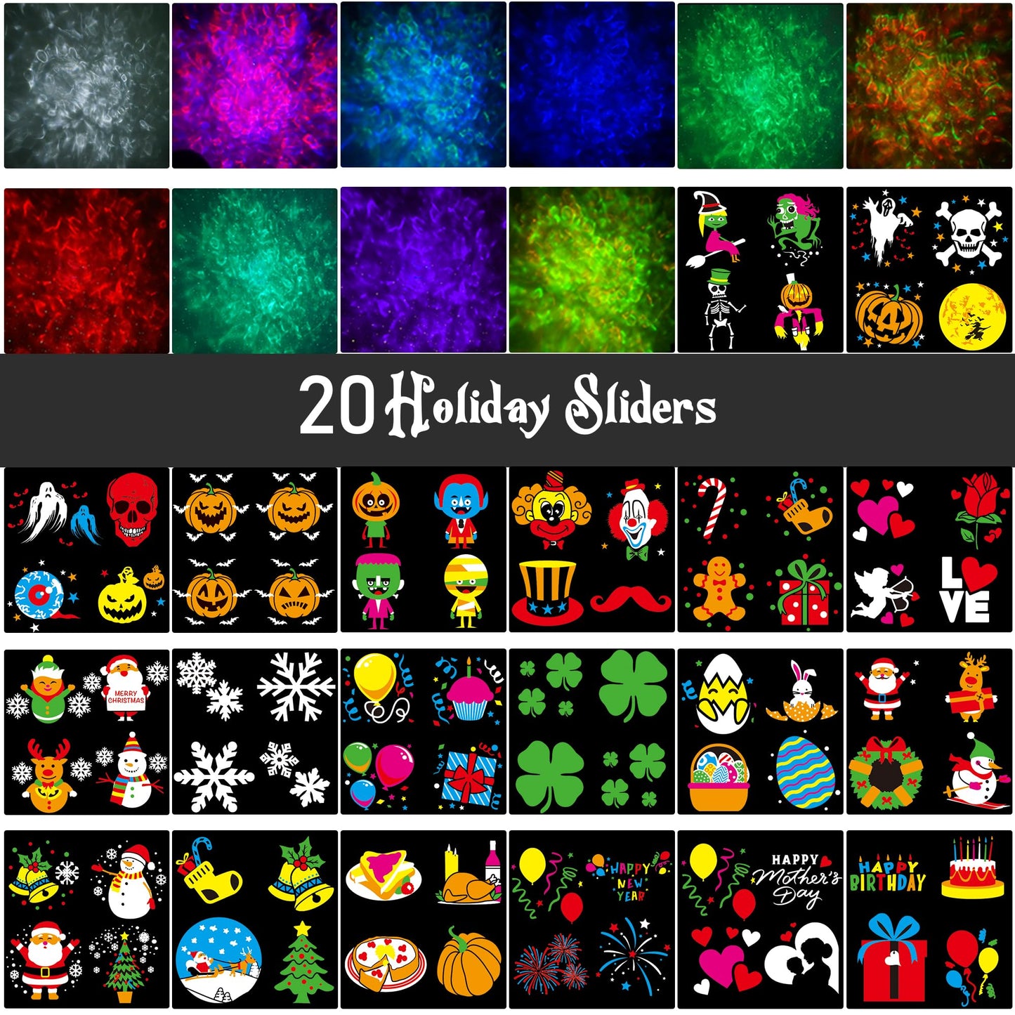 2025 Upgrade Halloween Christmas Projector Lights Outdoor, COOLWUFAN 2-in-1 Moving Patterns Landscape Lights, 30 HD Effects (3D Ocean Wave)Projection Light for Xmas Halloween Party Garden Decorations