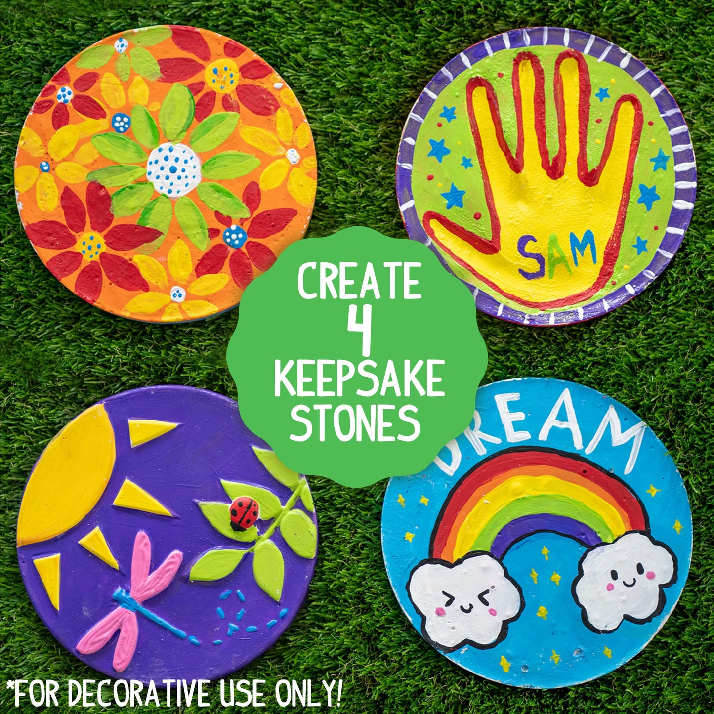 Made By Me Mix & Mold Your Own & Make 4 DIY Personalized Stepping Stones, Great Spring & Summer Weekend Activity, Perfect Keepsake, Birthday Party Idea for Kids Ages 5, 6, 7, 8, 9, Multicolor