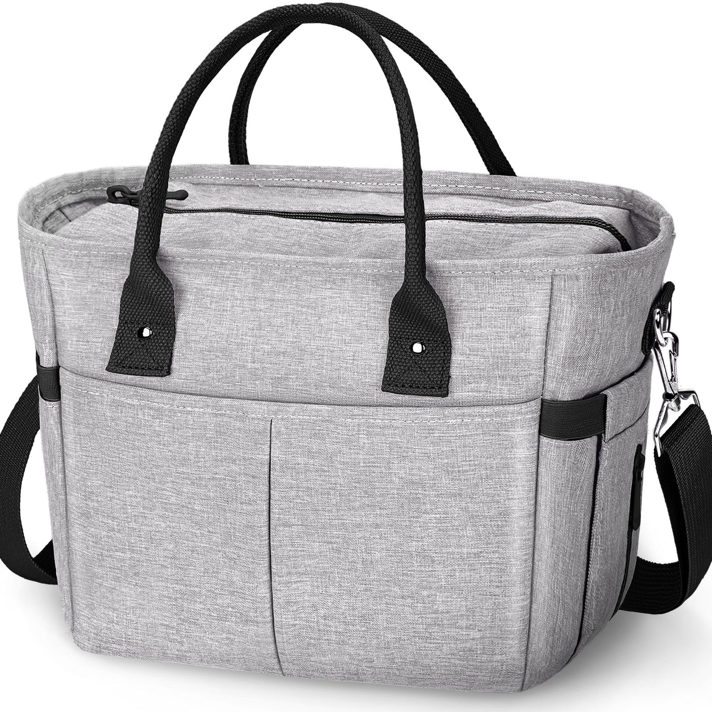 KIPBELIF Cute & Roomy Lunch Box for Women – Adults Large Insulated Lunch Bag with Shoulder Strap, Multi-Pockets, and Water Bottle Holder for Work, Picnic, and Outdoors (Extra Large Size, Gray)