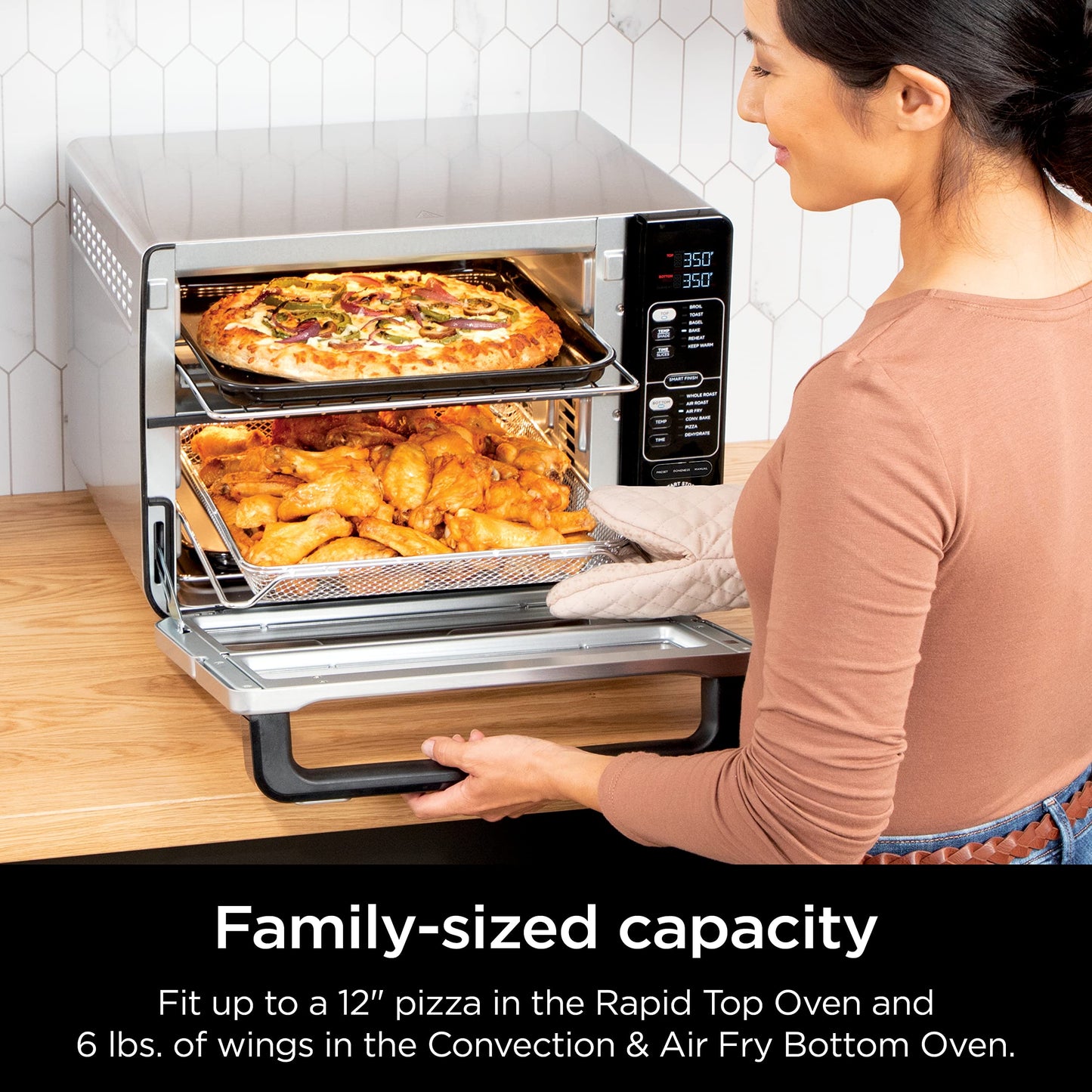 Ninja DCT451 12-in-1 Smart Double Oven with FlexDoor, Thermometer, FlavorSeal, Smart Finish, Rapid Top Convection and Air Fry Bottom , Stainless Steel