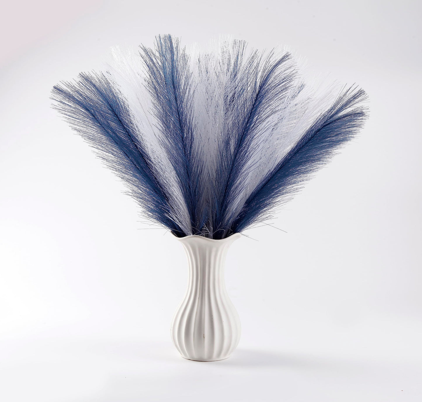 Acfruits Blue and White Pampas Grass Decor, 30 Pcs 17" Faux Pampas Grass Short Decor, Pompas Grass Flower Arrangement and Vase Filler for Boho Home Wedding Decoration