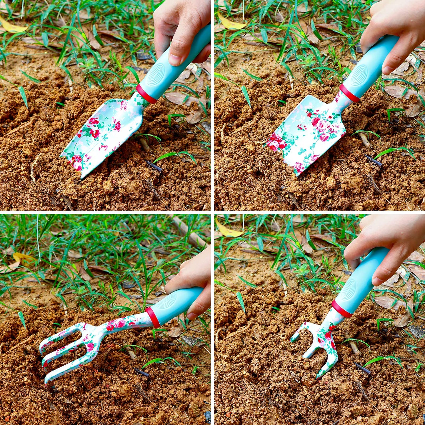 JUMPHIGH Floral Garden Tools Set, 11 PCS Heavy Duty Gardening Tools Includes Hand Trowel Rake Weeder Pruner Sprayer, Gardening Gifts for Women, Garden Kit with Storage Tote Bag and Garden Gloves